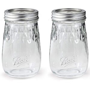 Regular Mouth Flute Mason Jars 16 oz - (2 Pack) - Ball Regular Mouth Pint 16-Ounces Mason Jars With Airtight lids and Bands - For Canning, Decor and Drinkware + M.E.M Rubber Jar Opener Included