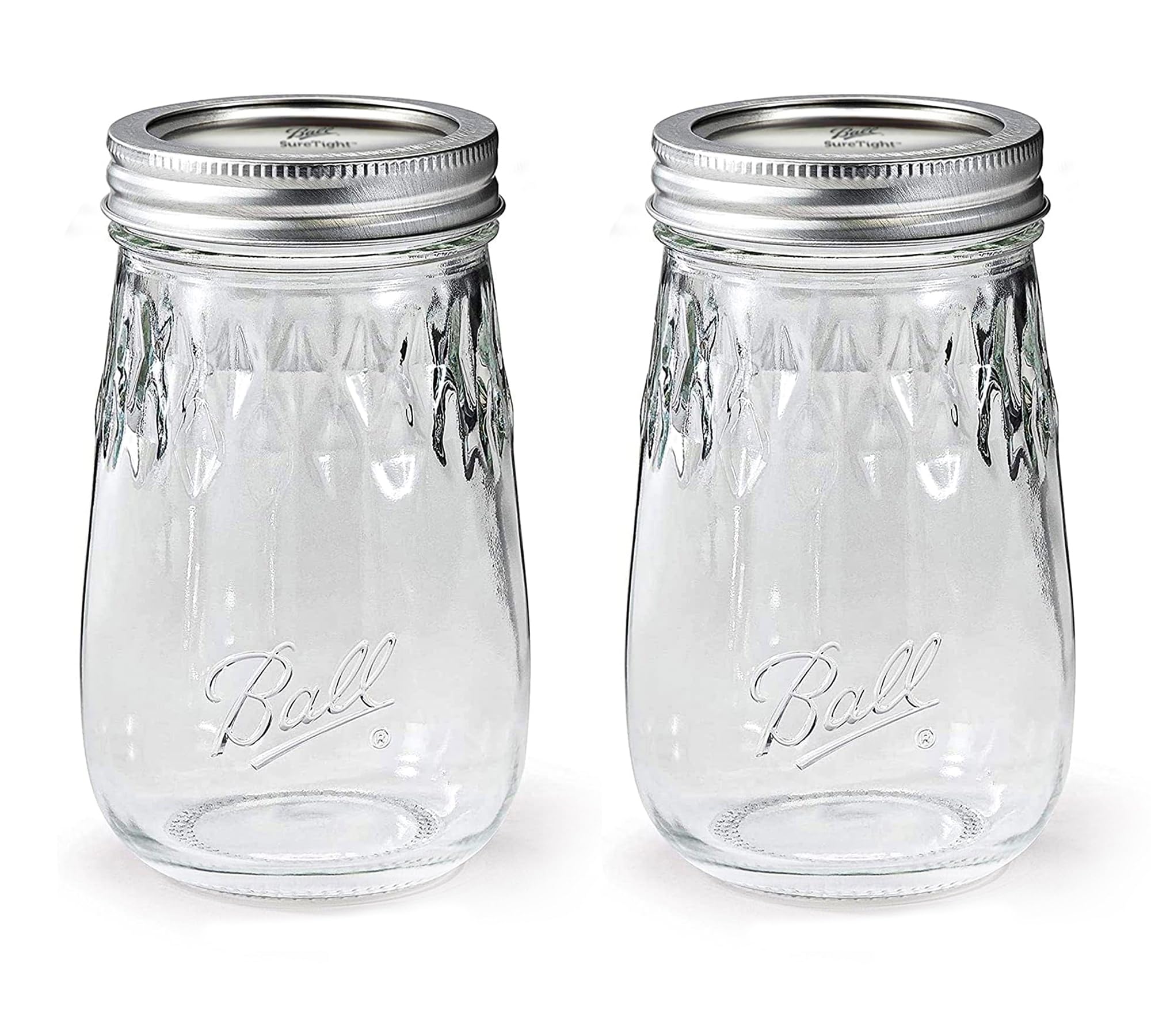 Regular Mouth Flute Mason Jars 16 oz - (2 Pack) - Ball Regular Mouth Pint 16-Ounces Mason Jars With Airtight lids and Bands - For Canning, Decor and Drinkware + M.E.M Rubber Jar Opener Included