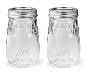 regular mouth flute mason jars 16 oz - (2 pack) - ball regular mouth pint 16-ounces mason jars with airtight lids and bands - for canning, decor and drinkware + m.e.m rubber jar opener included