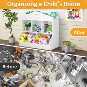 Doodlefurni Toy Organizers and Storage, Odor-Free Wood Kids Bookshelf, Toy Storage, Book Shelf Organizer for Kids, Suitable for Children's Rooms, Playrooms, Nursery, Paintable, Easy to Clean.