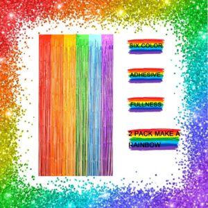 Rainbow Foil Fringe Curtains Rainbow Backdrop Streamers Party Photo Booth Props for Rainbow Birthday Circus Carnival Wedding Bridal Baby Shower Unicorn Party Decorations 2 Pack