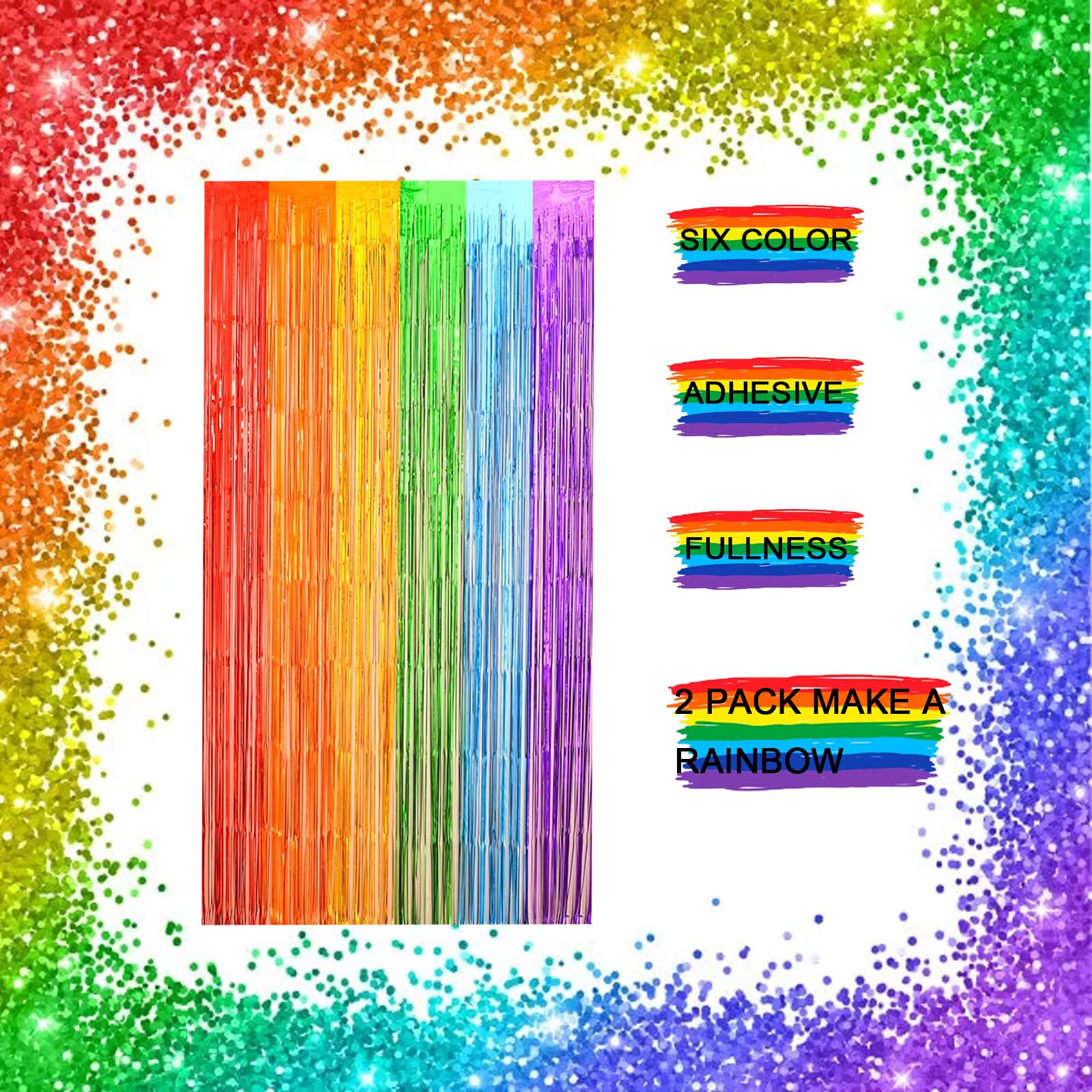 Rainbow Foil Fringe Curtains Rainbow Backdrop Streamers Party Photo Booth Props for Rainbow Birthday Circus Carnival Wedding Bridal Baby Shower Unicorn Party Decorations 2 Pack