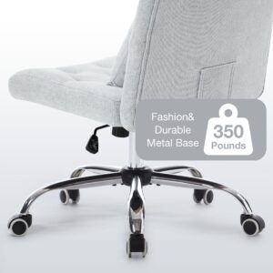 Armless Fabric Office Desk Chair with Wheels, Cross Legged Wide Seat Chair, Modern Home Office Chair with Lumbar Pillow, Comfortable Computer Task Chair for Small Space, Vanity Chair for Women, Girls