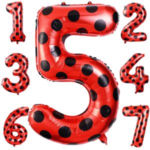 lunmon 40 inch ladybug large number 5 balloon 40 inch ladybug balloon birthday decorations supplies black red polka dots ladybird dots ladybug theme number balloons for 5th birthday party baby shower