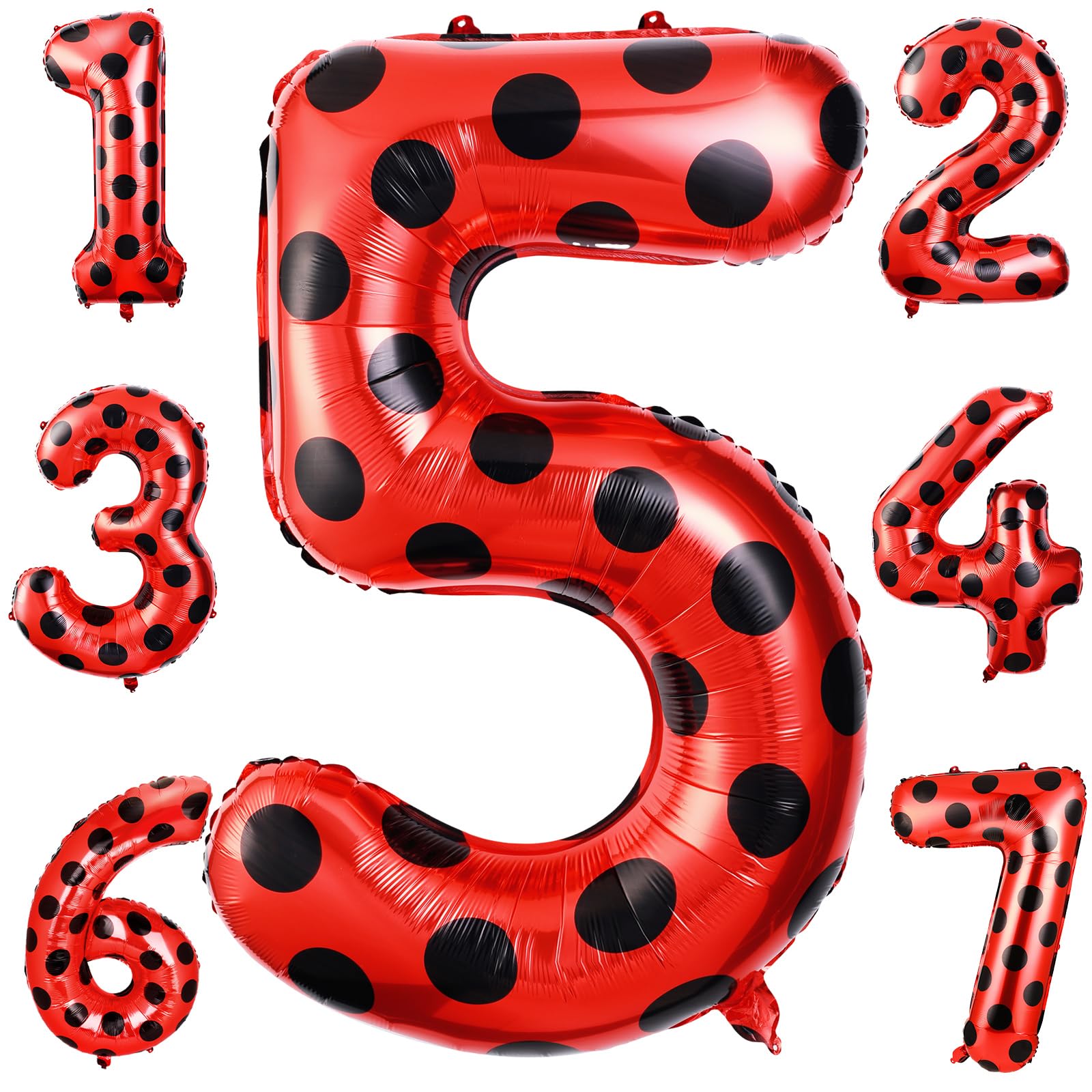 Lunmon 40 Inch Ladybug Large Number 5 Balloon 40 Inch Ladybug Balloon Birthday Decorations Supplies Black Red Polka Dots Ladybird Dots Ladybug Theme Number Balloons for 5th Birthday Party Baby Shower