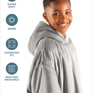 Bare Home Sherpa Fleece Wearable Blanket - Oversized Wearable Blanket Hoodie - Kids Size - Warm & Cozy - Soft Blanket - Comfortable Blanket Sweatshirt with Dual-Sided Pockets (Kids, Light Grey)