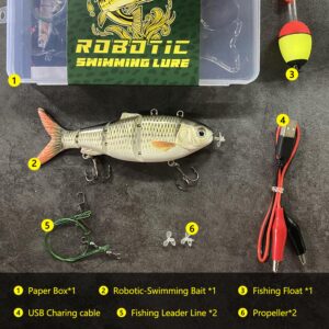 Robotic Swimming Lure 5.1” Fishing Lure 4-Segement Multi Jointed Swimbait Electric Bait LED Light USB Rechargeable Robotic Lure for Bass Trout Pike Fishing Tackle