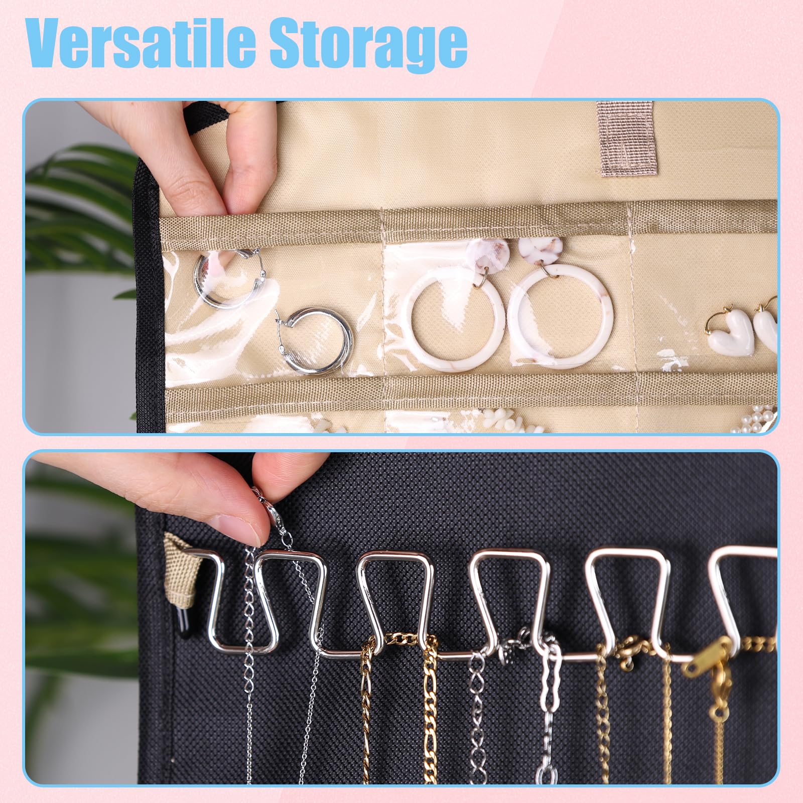 HAKACC Jewelry Organizers and Storage with Hanger Metal Hooks Double-Sided Necklace Hold Organizer, Over the Door Jewelry Storage