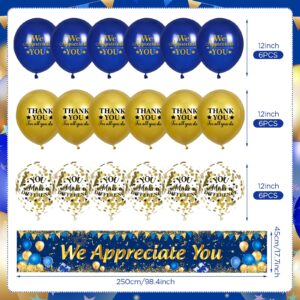 We Appreciate You Decorations Blue Gold Appreciate You Banner Yard Sign with 18 Pcs Balloons Thank You for All You Do Banner Employee Staff Appreciation Gifts Teacher Doctor Appreciation Party Decor