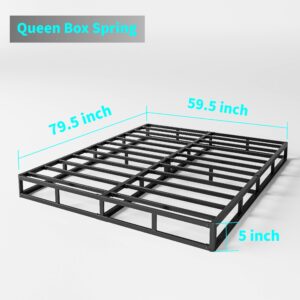 HUEIIS Queen Box Spring 5 Inch Low Profile Strong Metal Frame Mattress Foundation, Quiet Noise-Free,Easy Assembly, 3000lbs Max Weight Capacity