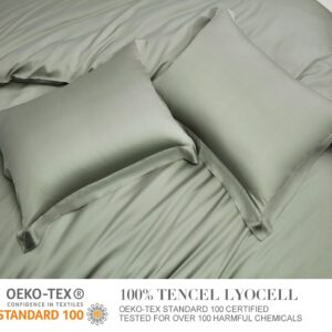 Sterling Creek 100% Tencel Lyocell Duvet Cover Set Queen Size 3-Piece Set - Luxury Soft Breathable Silky Smooth Cooling Comforter Cover with Button Closure for Hot Sleepers (Queen, Eucalyptus)