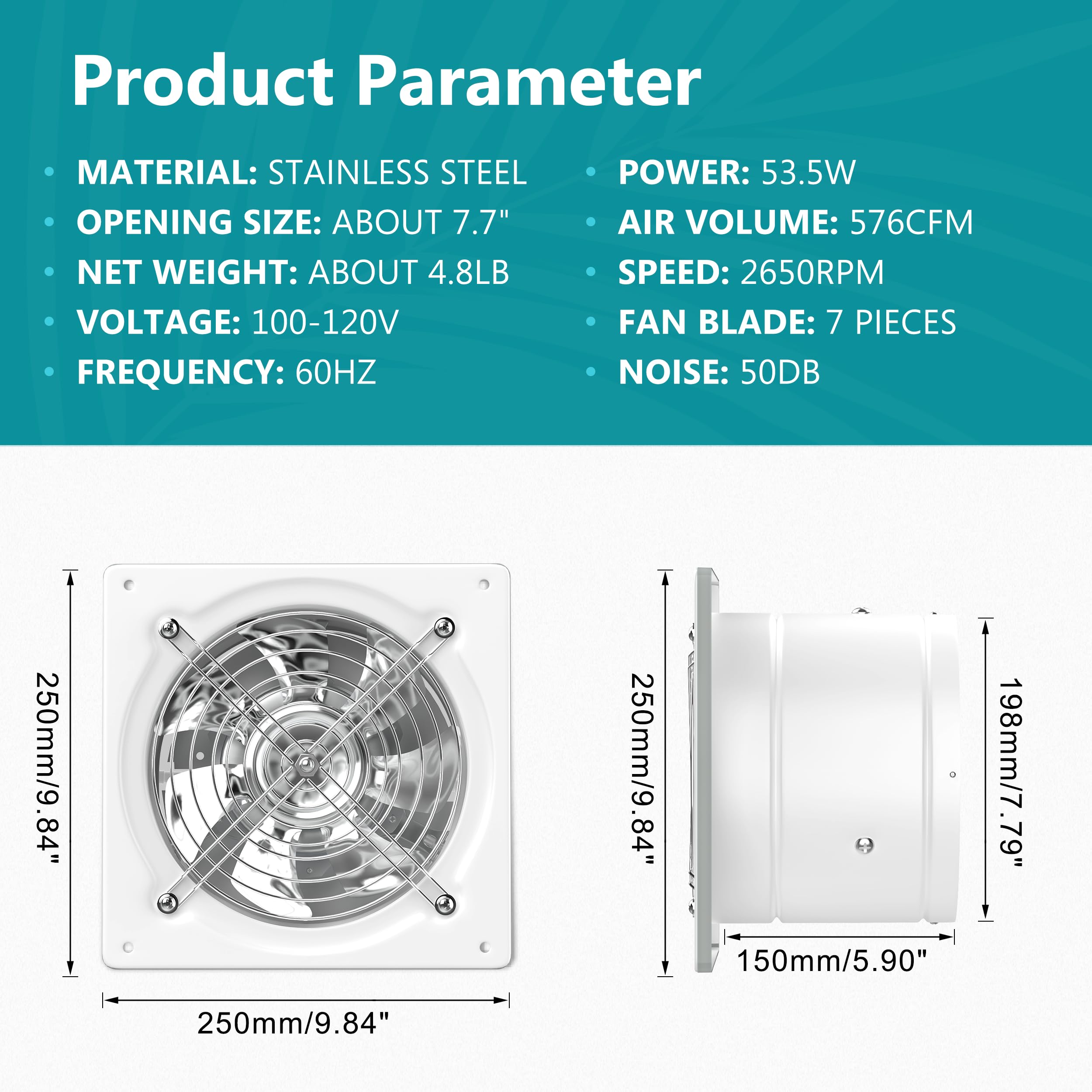 HG Power 8 Inch Exhaust Fan, Kitchen Exhaust Fan With Switch 576CFM Window Exhaust Fan, Wall Mounted Bathroom Exhaust Fan, Extractor Ventilation Fan For Attic, Greenhouse, Basement, Shed, White