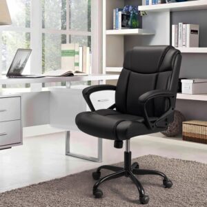 VICTONE Home Office Chair Mid Back PU-Leather Computer Desk Chair, Height Adjustable Ergonomic Executive Chair with Padded Armrests Lumbar Support