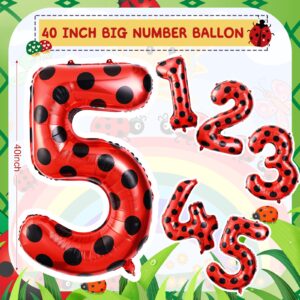 Lunmon 40 Inch Ladybug Large Number 5 Balloon 40 Inch Ladybug Balloon Birthday Decorations Supplies Black Red Polka Dots Ladybird Dots Ladybug Theme Number Balloons for 5th Birthday Party Baby Shower