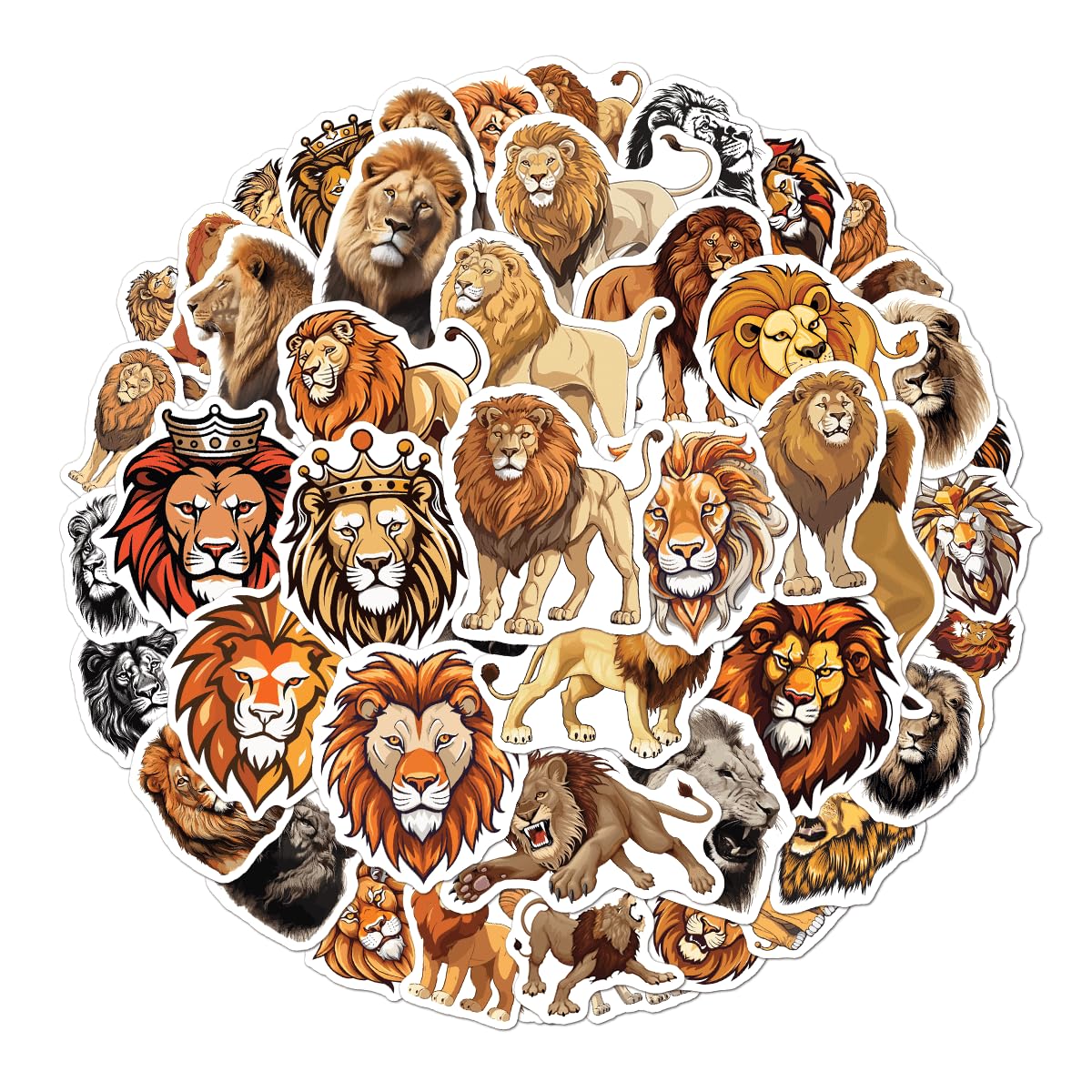 Pack 50 Pcs Cute Animal Lion Stickers for Water Bottles Waterproof Laptop Luggage Computer Scrapbooking Teens Adults Girls Kids Funny Aesthetic Sticker Packs Small Vinyl Decals