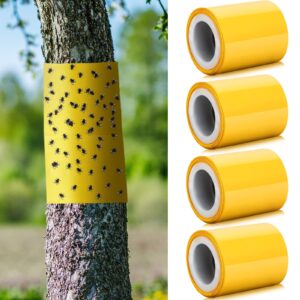 kittmip 4 rolls 260ft lantern fly tree tape outdoor adhesive crawling insect trap yellow sticky traps sticky barrier protecting trees outdoor indoor fruit tree lawn garden control aphids ant moth