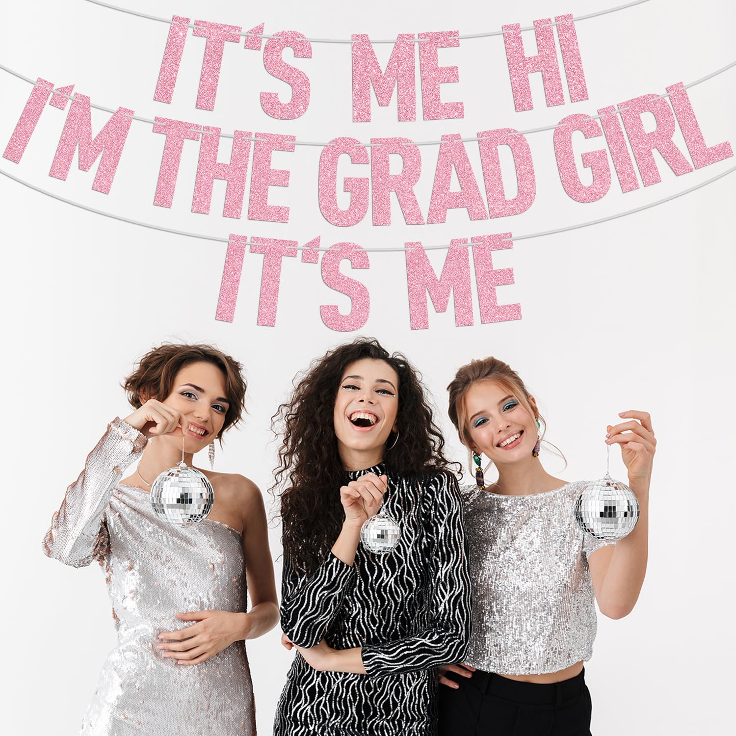 Pink Glitter It's Me Hi I'm the Grad Girl It's Me Banner, Class of 2024/Congrats 2024 Grad/Congratulation, 2024 Graduation Party Decorations Supplies for Girls