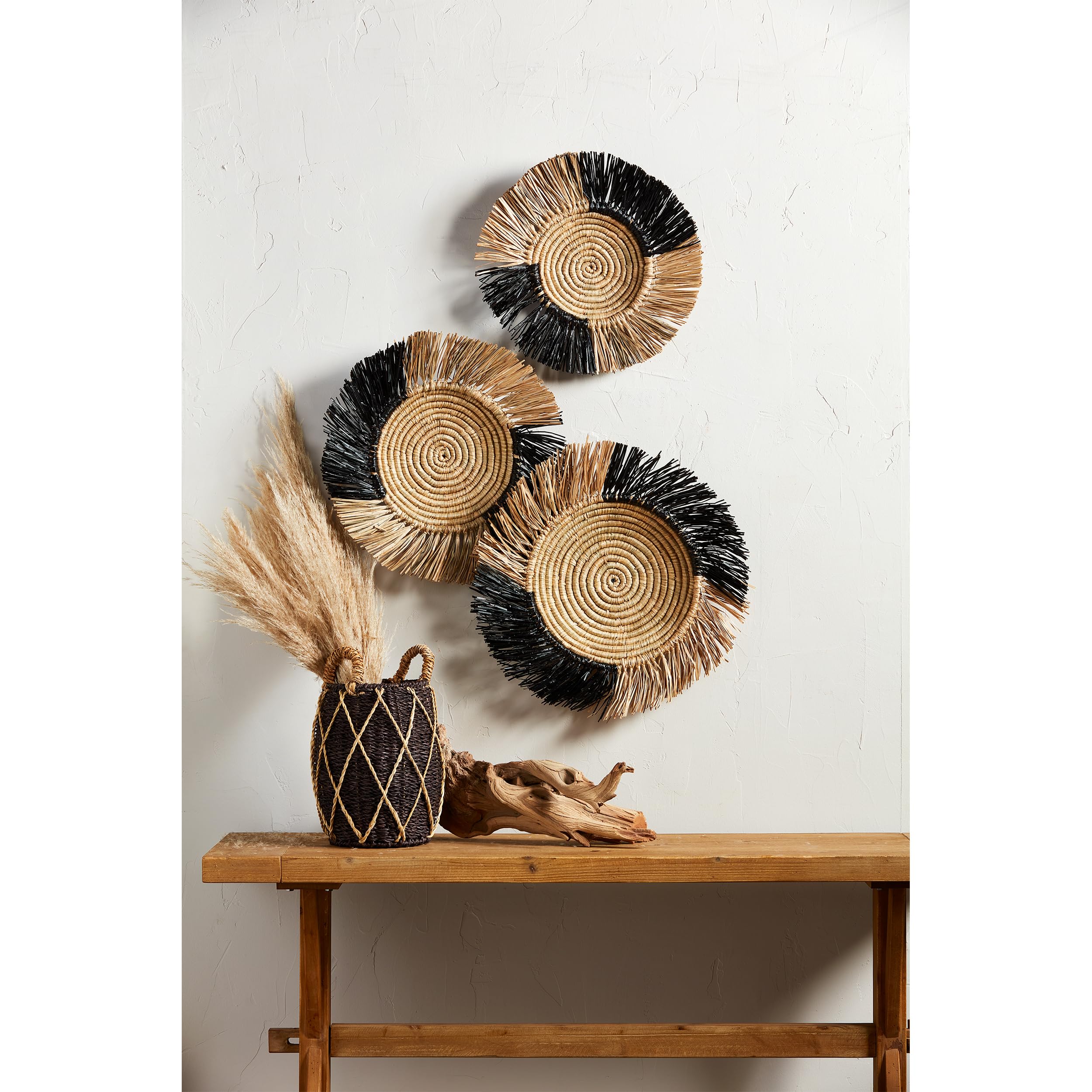 Mud Pie Fringed Wall Baskets; small 9 3/4" dia | medium 11 3/4" dia | large 13 1/2" dia