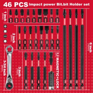 GEINXURN Impact Tough Magnetic Mixed 46Pack Insert Driver Bits, S2 Alloy Steel Screwdriver Power Bits Set with 1Pcs Impact Magnetic Bit Holder and Mini Wrench