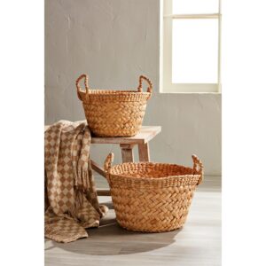 Mud Pie Chunky Woven Basket Set; small 10" x 16" dia | large 12" x 18" dia