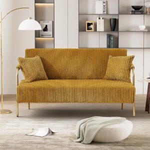 ouyessir loveseat small sofa couch, 59" love seat settee 2 seater upholstered sofa with 2 pillows for small space living room office apartment (ginger, corduroy)