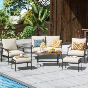 natural expressions 6 pieces patio furniture set, outdoor furniture sofa sectional modern metal patio conversation set with high back wicker backrest & loveseat for balcony, backyard, deck, porch