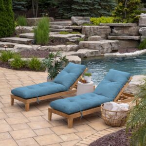 Arden Selections Outdoor Plush Modern Tufted Chaise Cushion, 76 x 22, Water Repellent, Fade Resistant, Tufted Cushion for Chaise Lounger 76 x 22, French Blue Texture