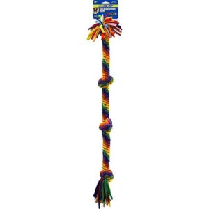 petsport kaleidoscope rope x-large 4 knot 30" dog chew & rope toy | perfect for tug of war | bright rainbow colors | durable & stretchy jersey material