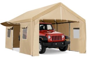 aconee carport 13×20 ft heavy duty car canopy with ventilated windows, removable sidewalls & zipper doors, portable garage boat shelter tent outdoor, waterproof all-season tarp for suv, car, truck