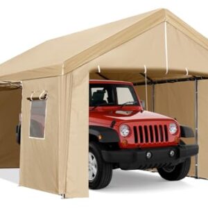 ACONEE Carport 13×20 FT Heavy Duty Car Canopy with Ventilated Windows, Removable Sidewalls & Zipper Doors, Portable Garage Boat Shelter Tent Outdoor, Waterproof All-Season Tarp for SUV, Car, Truck