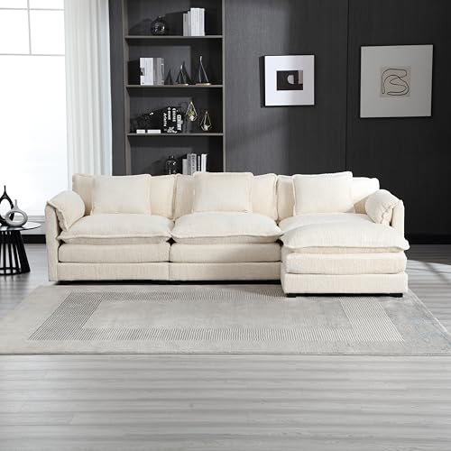 Eafurn L Shaped Convertible Modular Sectional Sofa with Reversible Chaise, 4 Seater Chenille Upholstered Comfy Corner Sofa&Couches with Solid Wood Legs for Living Room Furniture Sets