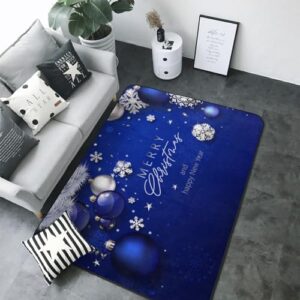 Area Rug Christmas Blue Ball Fir Branch Snowflake 5x7 Feet Soft Pad Non Slip for Living Room Bedroom Dorm Nursery Carpet Indoor Home Decor