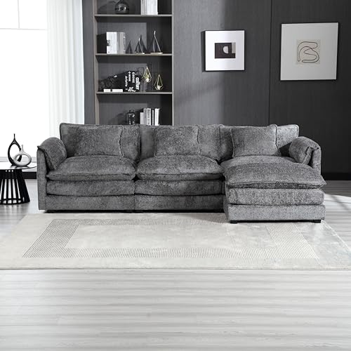 Convertible Modular Sectional Sofa with Chaise Lounge, L Shaped Free Combination Chenille Upholstery Boucle Cloud Couch with Solid Wood Legs,Corner Sofa&Couch for Living Room Furniture Sets