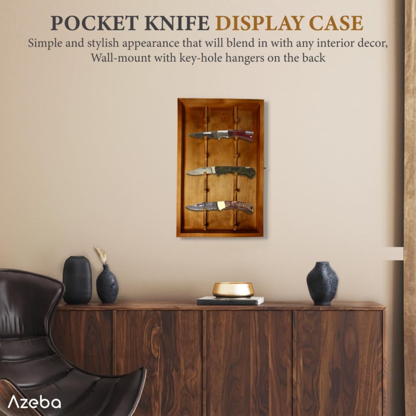 Wooden Knife Display Case with Lockable Clear Acrylic Cover - Wall Knife Display - Pocket Knife Display Case – Knife Cases for Collections - Knife Shadow Box