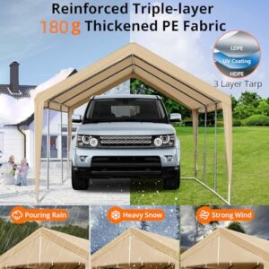 ACONEE Carport 13×20 FT Heavy Duty Car Canopy with Ventilated Windows, Removable Sidewalls & Zipper Doors, Portable Garage Boat Shelter Tent Outdoor, Waterproof All-Season Tarp for SUV, Car, Truck