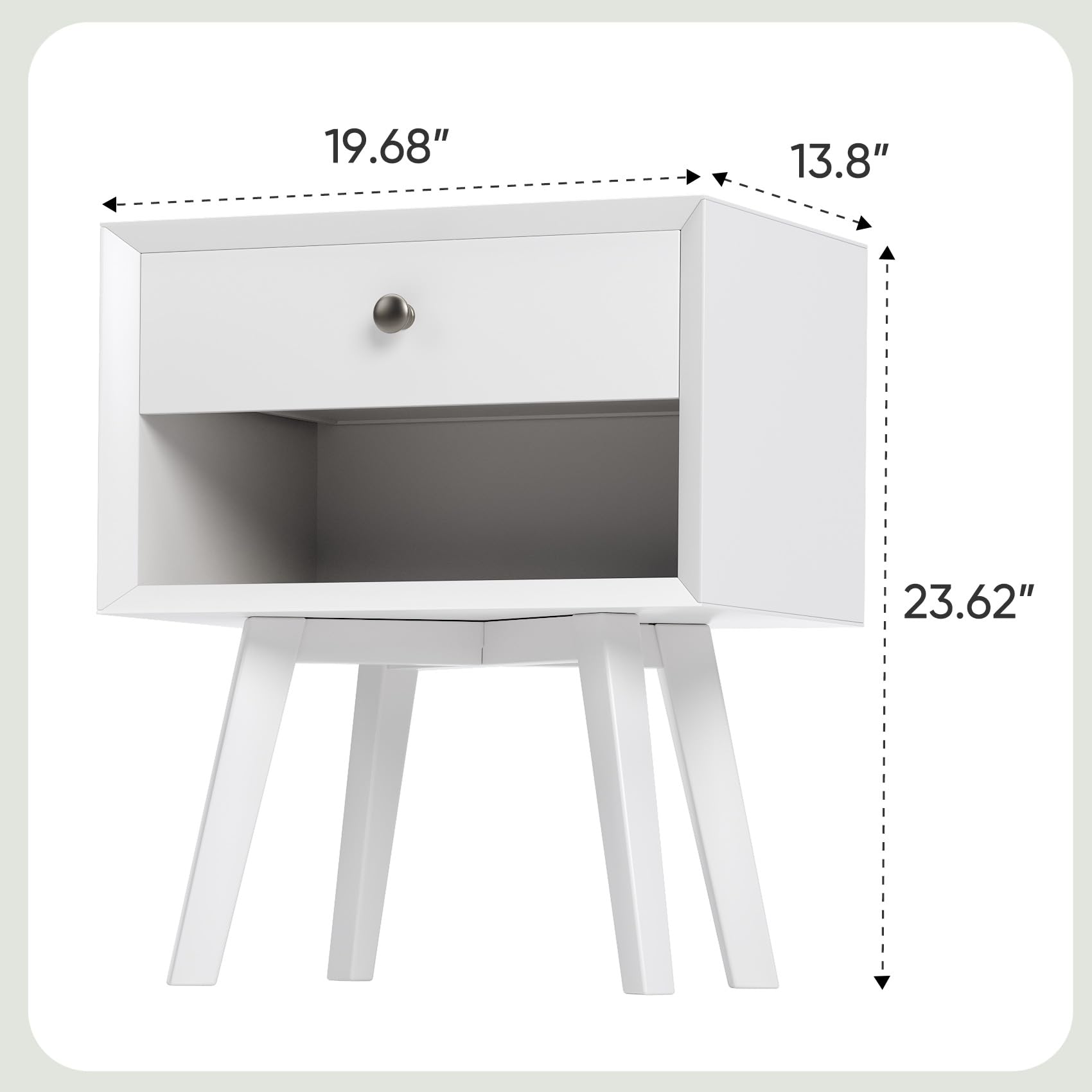 Smart FENDEE White Night Stand with Drawer, Side Table for Small Places, Mid Century Modern Nightstands with Solid Wood Legs, Beside Tables for Bedroom, 23.6" Tall