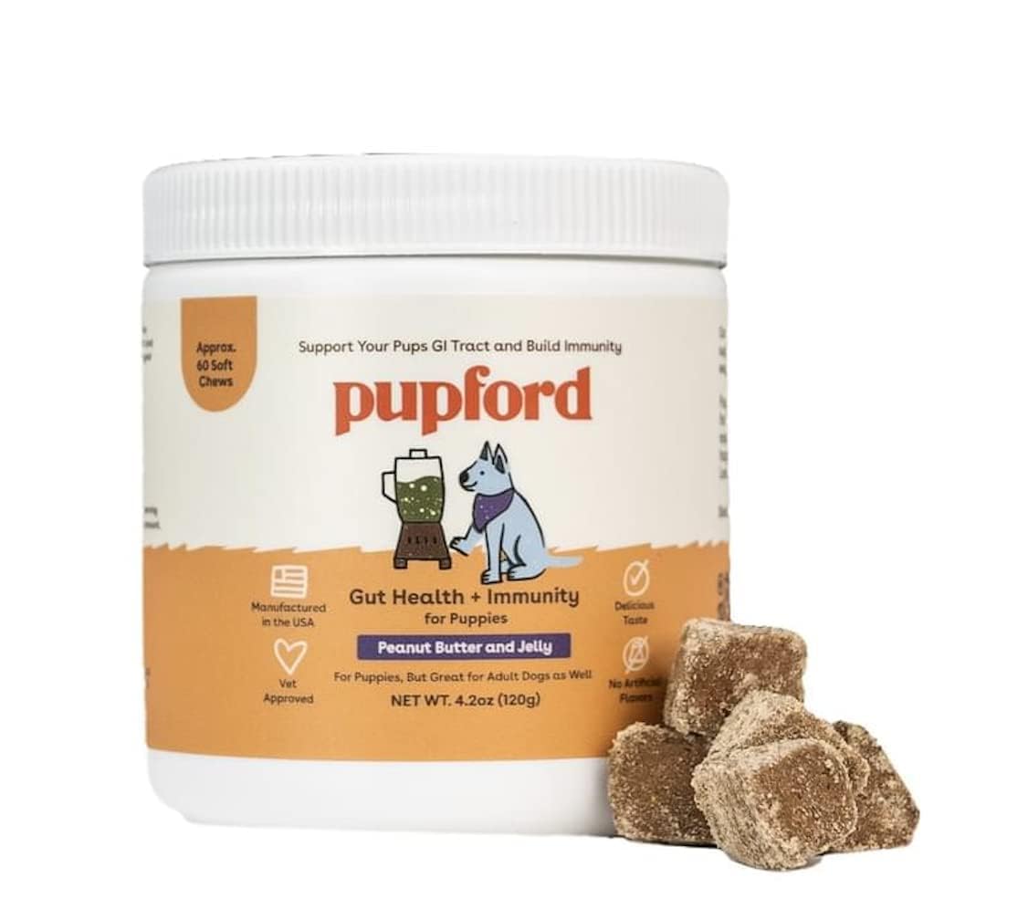 Pupford Gut Health & Immunity Supplement for Puppies and Adult Dogs, Made in The USA, Vet Approved, No Artificial Flavors, Peanut Butter and Jelly, Net Wt. 4.2 oz (120g) (Pack of 2)