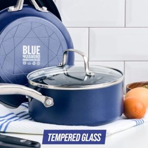 Blue Diamond 7” Universal Tempered Glass Lid, Frying Pan Skillet, Sauté, Saucepan, Stockpot, Oven Safe to 350°F, Dishwasher Safe, Stainless Steel Handle, Clear