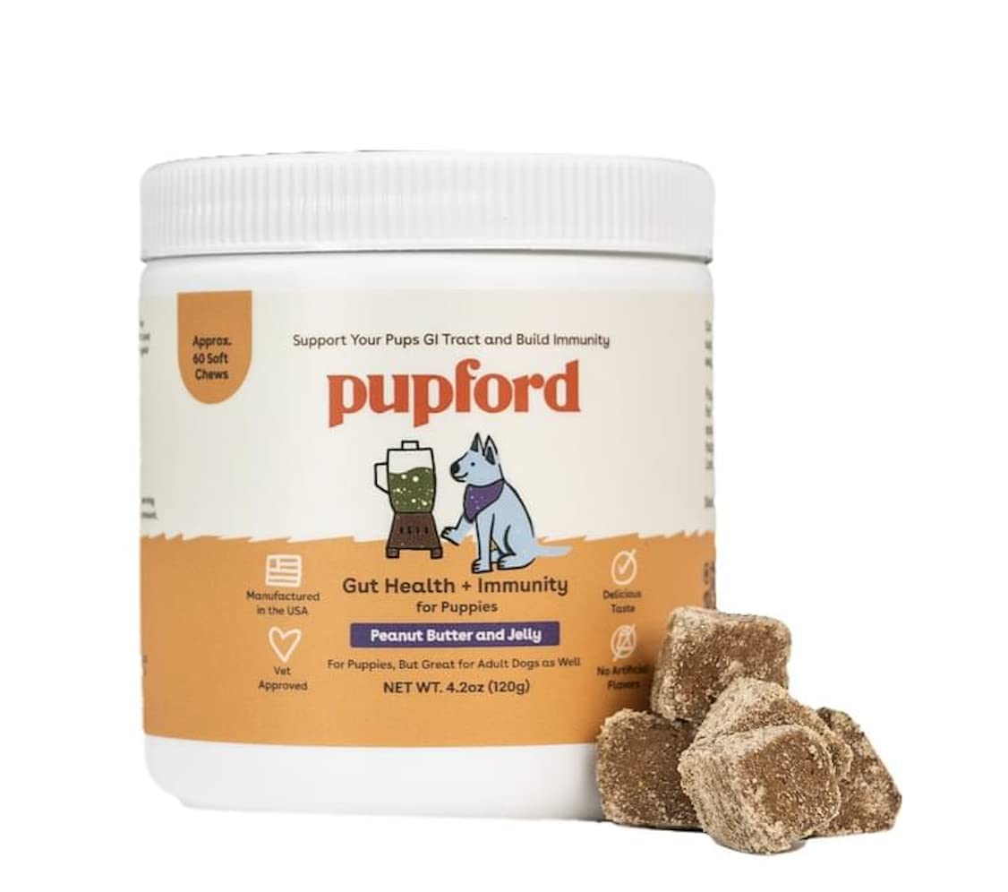 Pupford Gut Health & Immunity Supplement for Puppies and Adult Dogs, Made in The USA, Vet Approved, No Artificial Flavors, Peanut Butter and Jelly, Net Wt. 4.2 oz (120g) (Pack of 2)