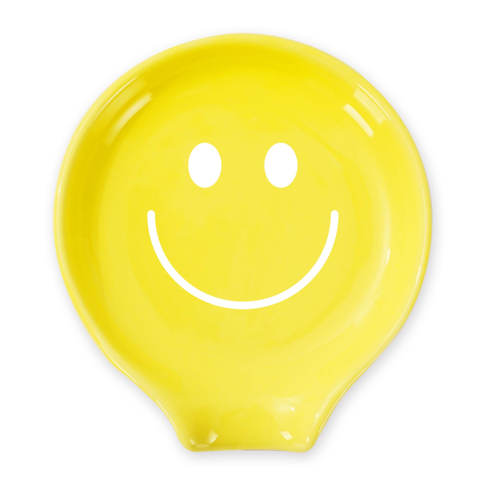 Whaline Happy Face Spoon Rest Yellow Smile Face Ceramic Spoon Holder Boho Face Sauce Dishes Ring Dish for Groovy Retro Boho Party Kitchen Office Home Decor