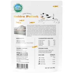 Golden Pollock - Fish Dog Treat - 100% Pollock - Grain Free - Human Grade - All Natural - Single Ingredient - Air Dried - 3 Ounces