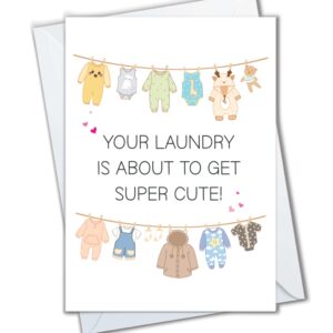 Baby Shower Cards, New Baby Congratulations Gift for New Parents, Cute Laundry Is About to Get Cute Card, Gender Reveal Congrats Pregnancy Card (Cute Laundry - Neutral)