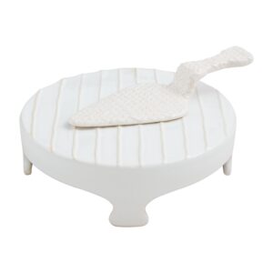 mud pie textured set, pedestal 3" x 8 1/2" dia | server 8", white