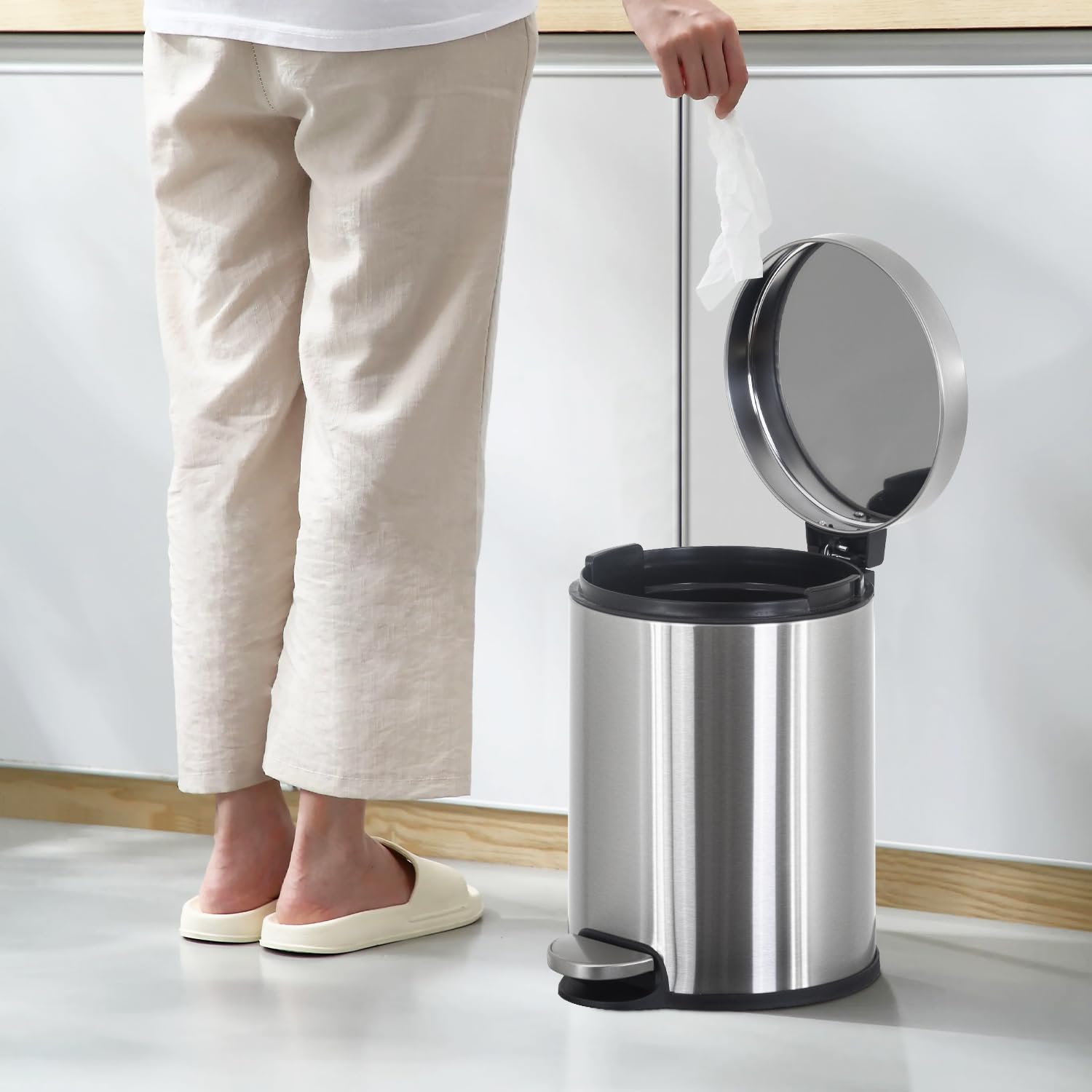 FDW 1 Sets of Trash Cans Mini Trash Can Stainless Steel Trash Bin with 6L/1.6Gallon Foot Pedal Modern Design for Bathroom,Bedroom,Office or Resturant (2)