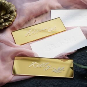 20ps of Gold Acrylic Mirror Rectangle Tag,Customzied Luxury Wedding Name Setting,Party Place Names Seating (Gold Mirror)