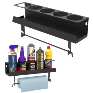 unitedpower 5 aerosol spray can/paper towel holder, paint bottle storage rack, steel wall mount shelf, tool organizer for garage, craft workspace and home