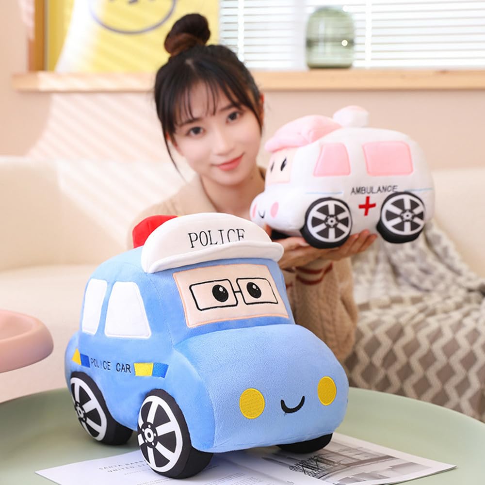 XIYUAN Bus Plush Toy car Plush Simulation School Bus Cute Cartoon Pillow Stuffed Van car Cushion Plush car Gift Cushion Children's Birthday Party Gift (11X7X6Inch) (Police car)