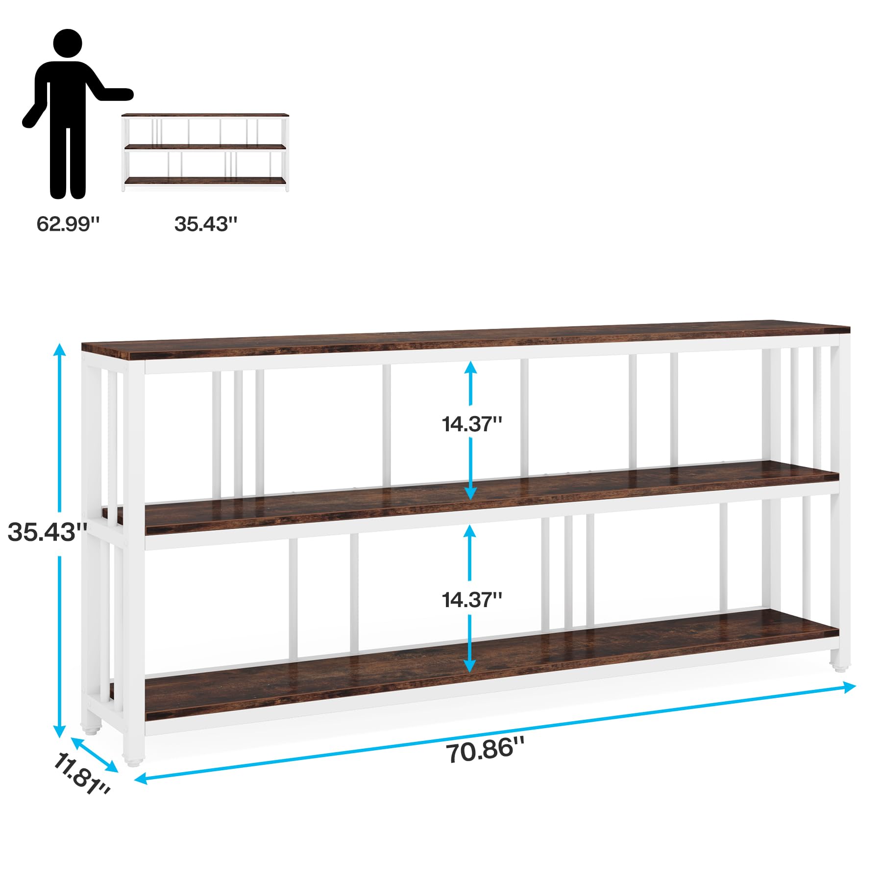 Tribesigns 71" Industrial Console Table, 3 Tiers Sofa Table, Narrow Long Sofa Table with Storage Shelves, Big Rustic Entryway Table, Large Hallway Table, Behind Couch Table with Storage