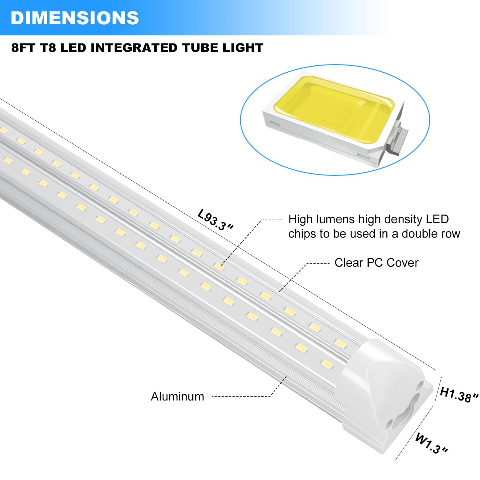 Phiwicsh 8FT LED Shop Light 10 Pack, Hanging/Surface Mount 6000K/White Light LED Tube Light, Plug & Play 72W 11520LM Super Bright High Output T8 LED Ceiling Lighting, Linkable Shop Lights for Garage