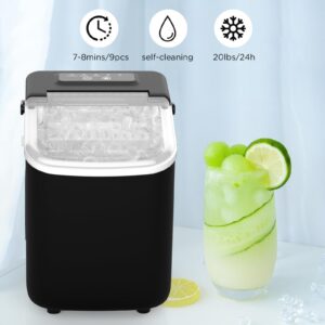 Chic Now Ice Maker Countertop,9 Cubes Ready in 7 Mins,20lbs in 24Hrs,2 Sizes of Bullet Ice,Self-Cleaning Ice Machine with Ice Scoop and Basket for Home Kitchen Office Bar Party